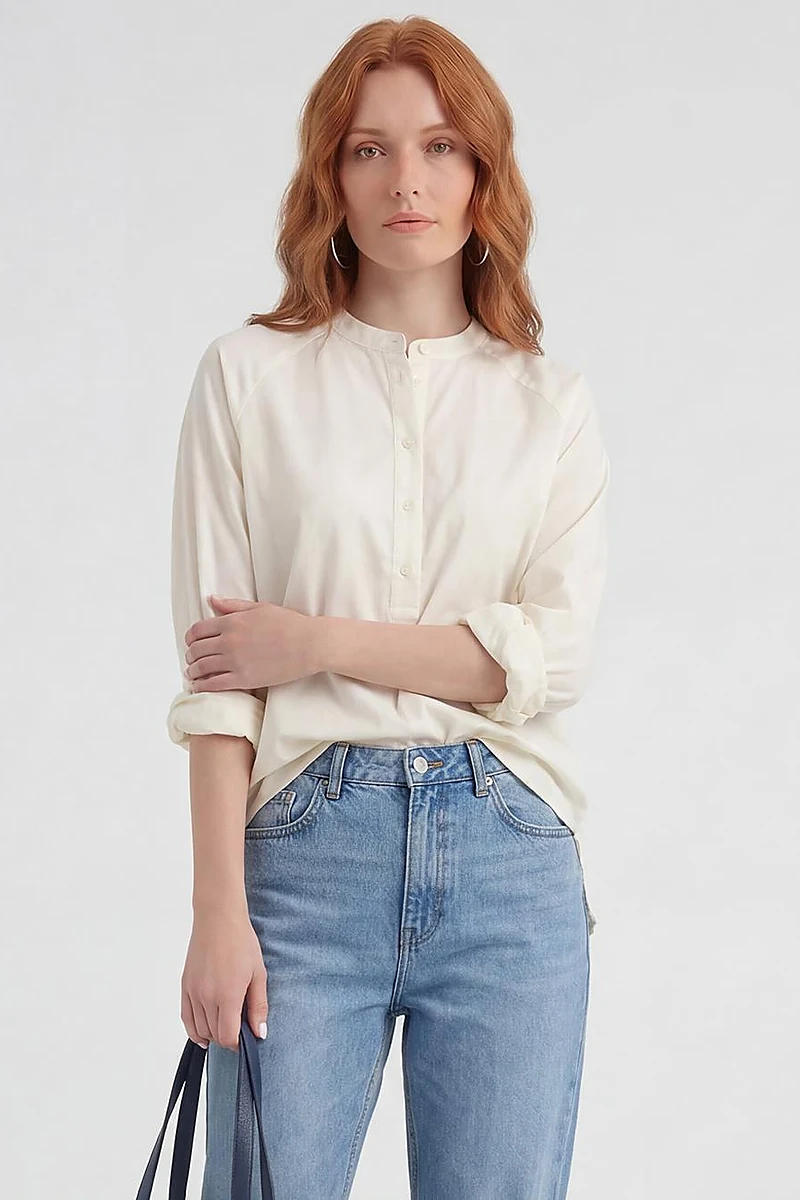 Raglan Sleeve Cotton Blouse Ecru