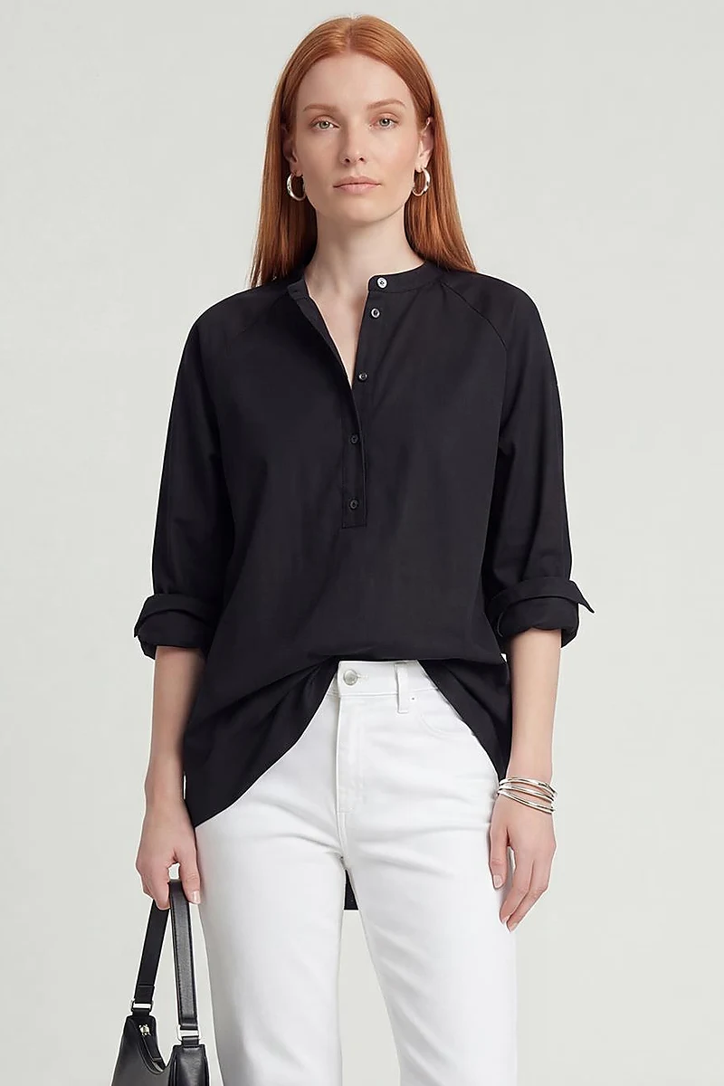 Raglan Sleeve Cotton Blouse Black