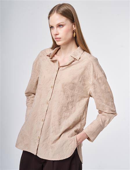 100% Cotton Embroidered Tunic Beige
