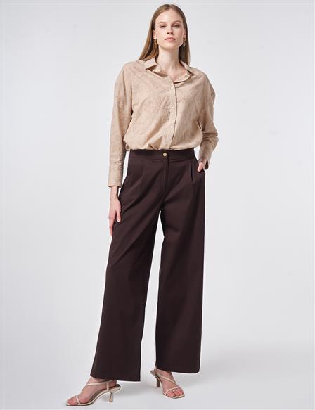 Pleated Wide Leg Trousers Dark Brown