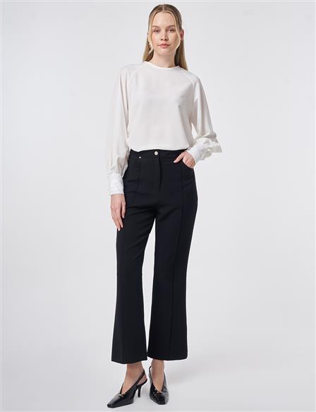 Topstitched Fabric Pants Black