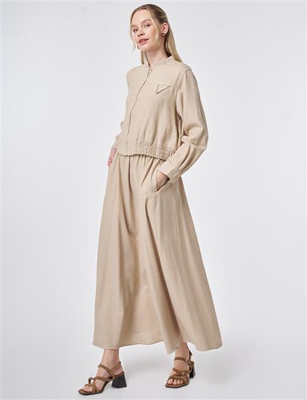 Flap Pocket Cotton Linen Two-Piece Set Stone