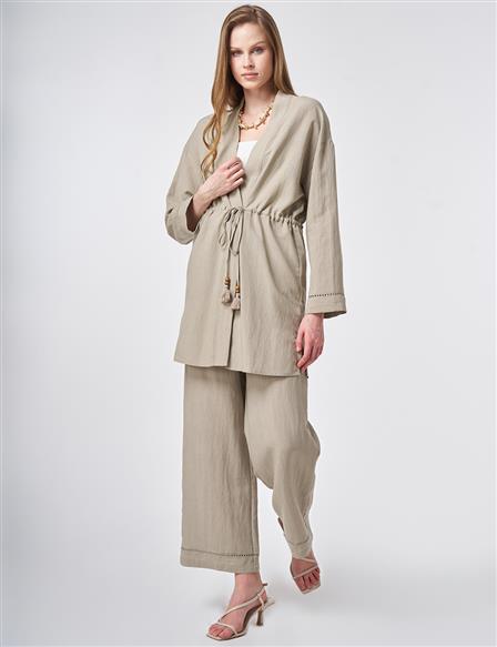 Lyocell Two-Piece Set with Punto Stitching Mold Green