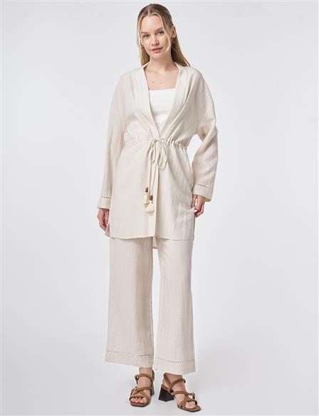 Lyocell Two-Piece Set with Punto Stitching Cream