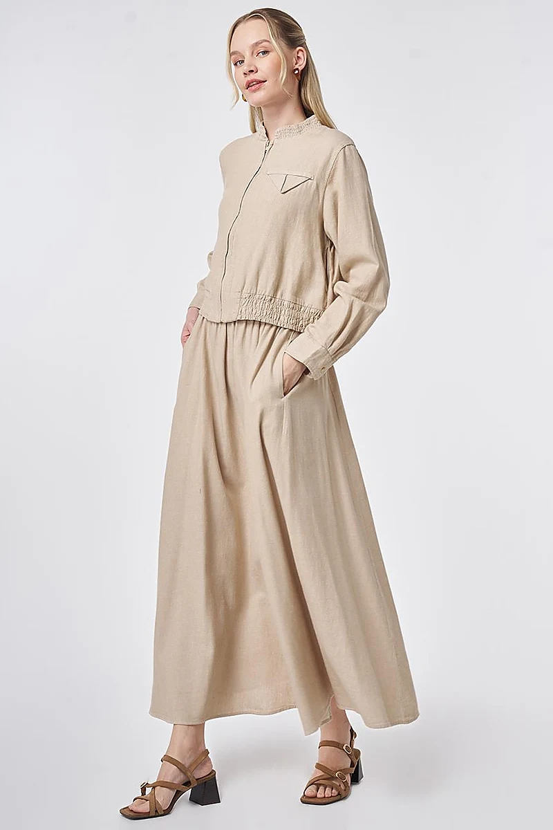 Flap Pocket Cotton Linen Two-Piece Set Stone