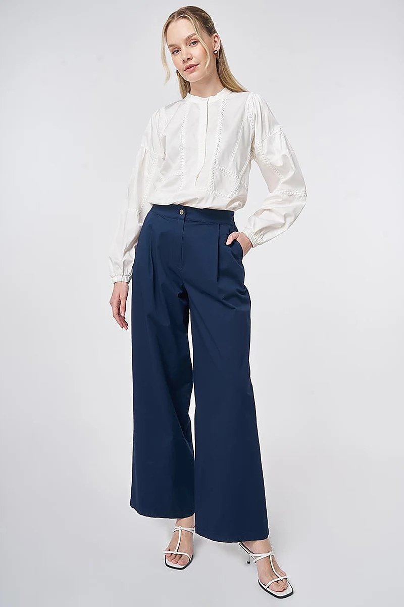 Pleated Wide Leg Trousers Dark Navy