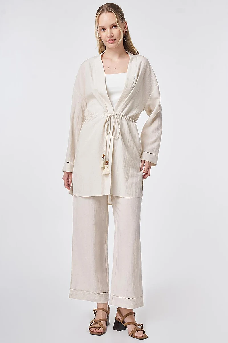 Lyocell Two-Piece Set with Punto Stitching Cream