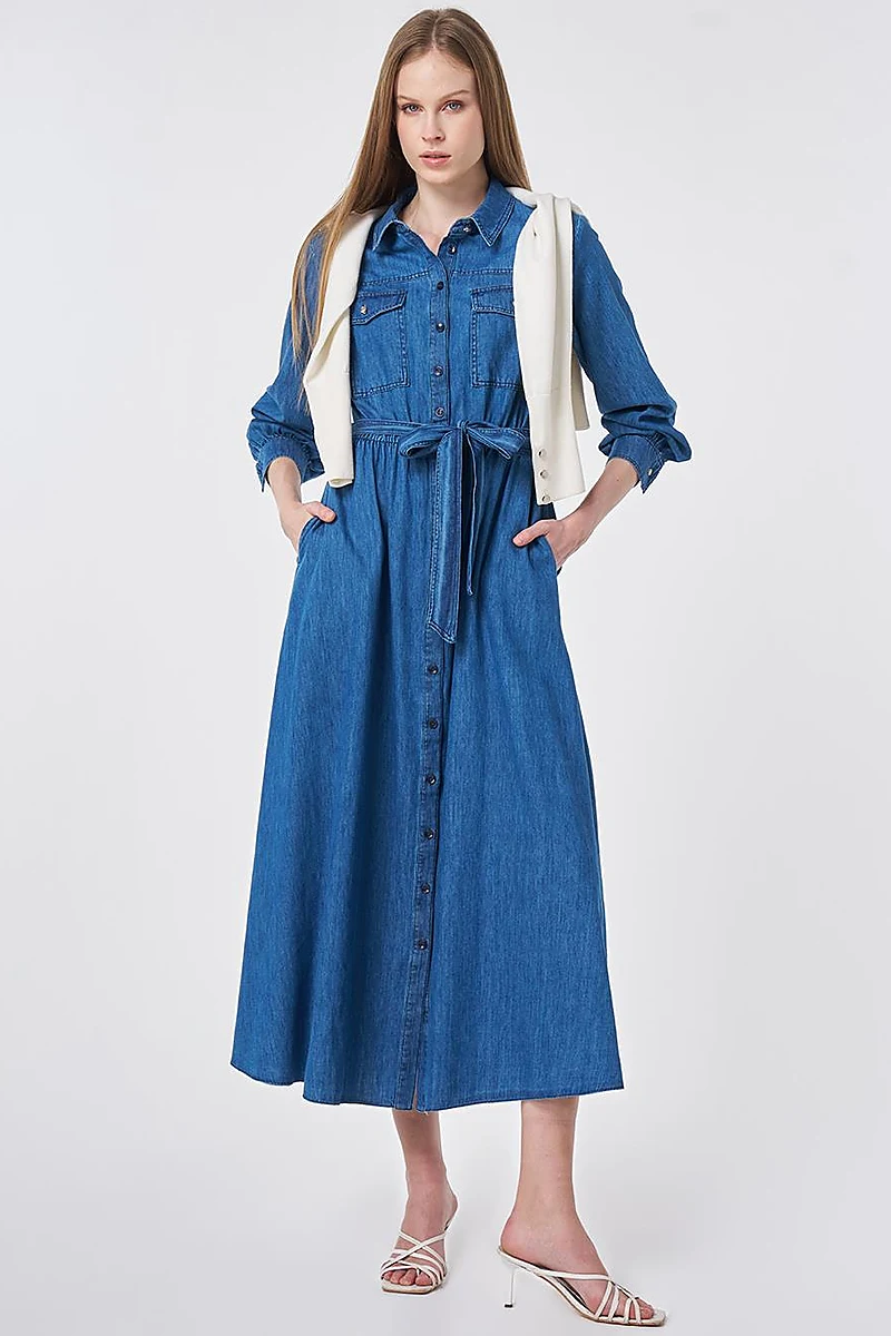 Washed Belted Dress Indigo 