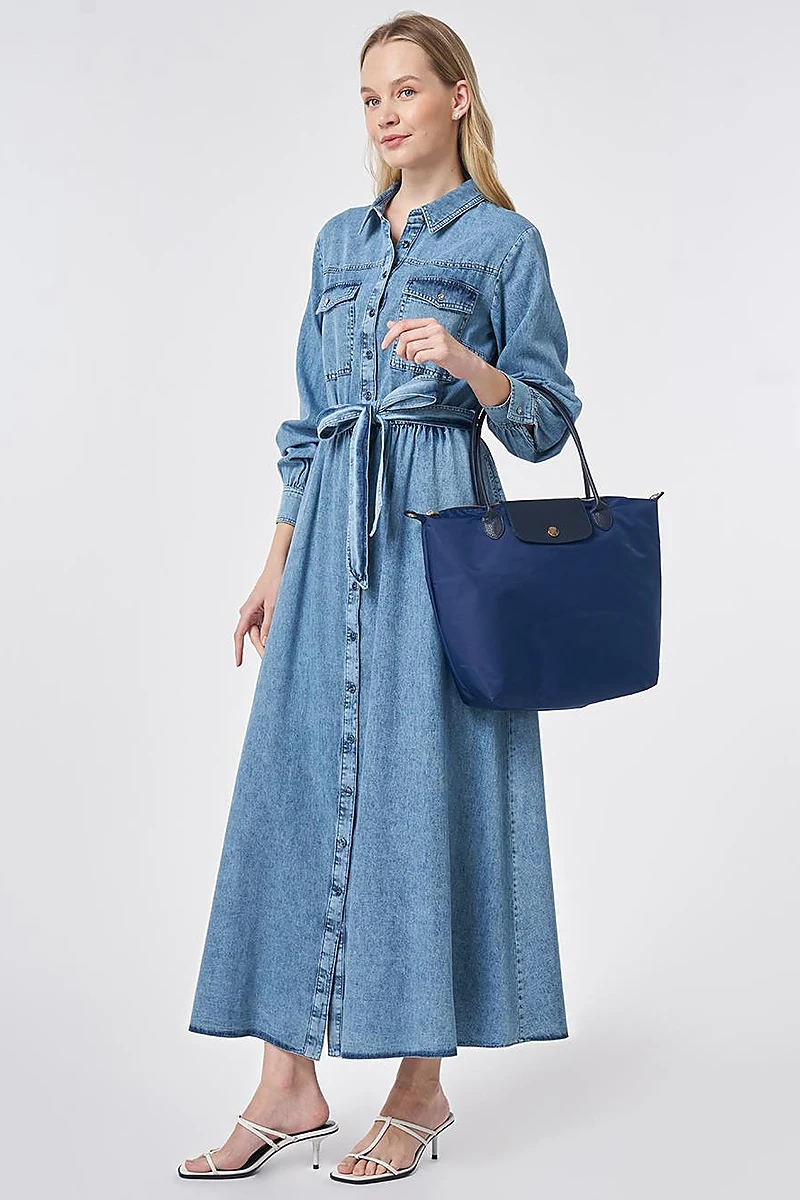 Washed Belted Dress Blue
