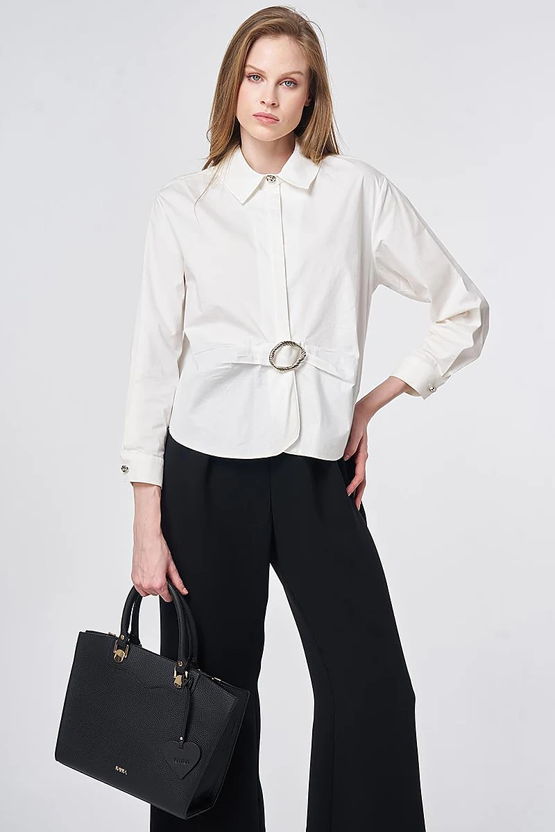 Cotton Blouse with Buckle Detail Ecru