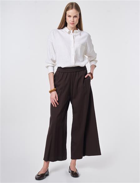 Elastic Waist Non Denim Pants Dark Brown