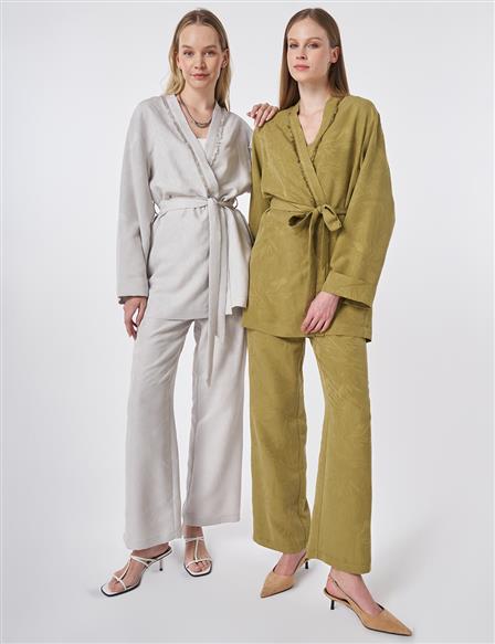 Leaf Pattern Modal Two-Piece Set Light Grey