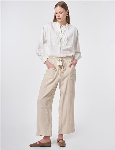 Wide-Pocket Muslin Pants Stone