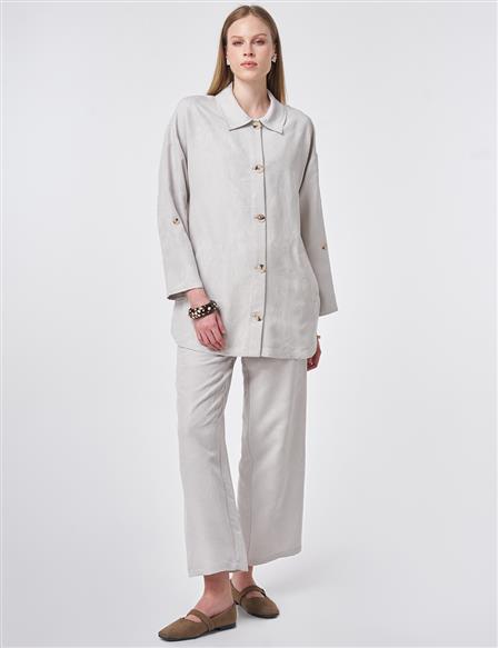 Desenli Modal İkili Takım Açık Gri 