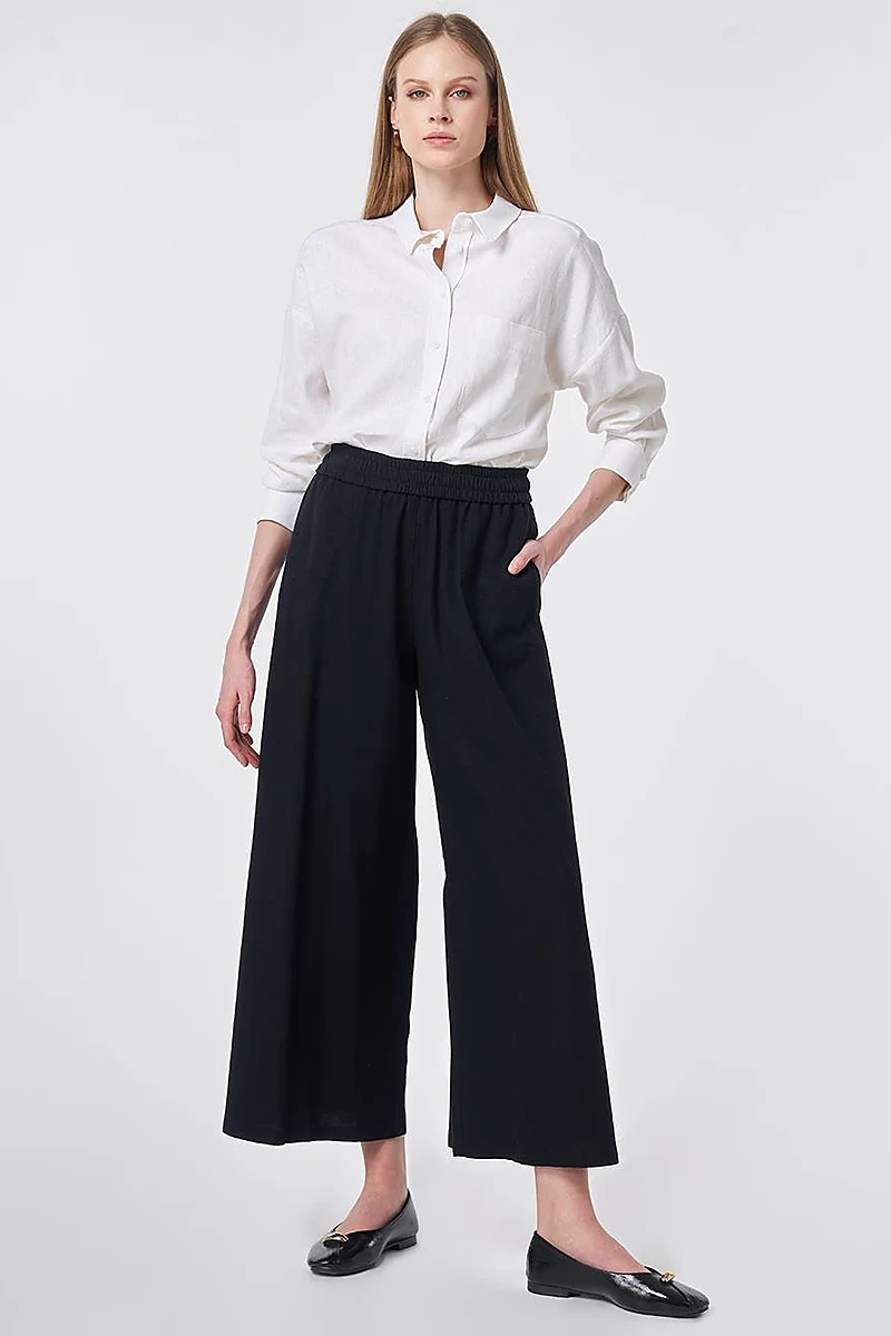 Elastic Waist Non-Denim Pants Black