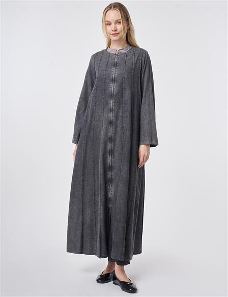 Washed Panel-Stitched Throw-On Anthracite