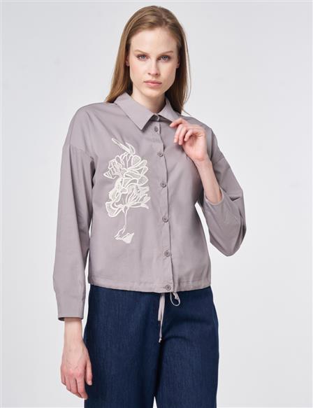 Embroidered Cotton Blouse Light Grey