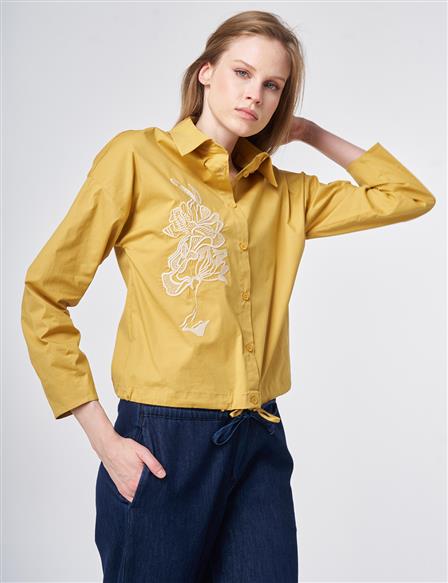 Embroidered Cotton Blouse Mustard