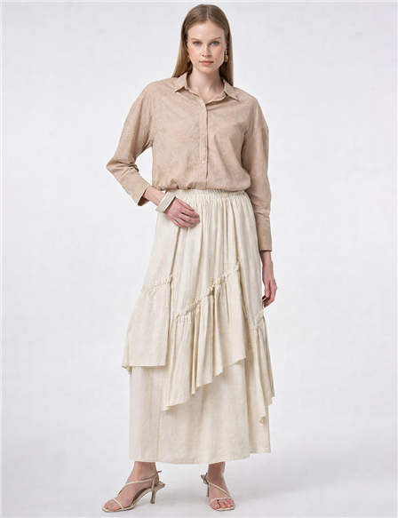 Asimetrik Kesim Etek Krem 