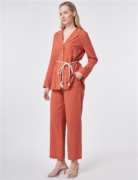 Rope Belt Detail Cotton Two-Piece Set – Terracotta