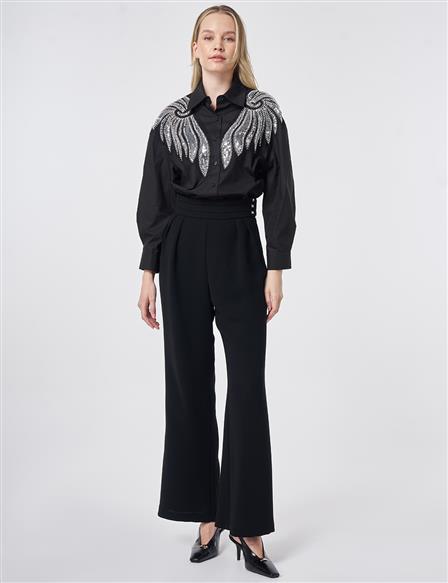 Pleated Crepe Trousers Black