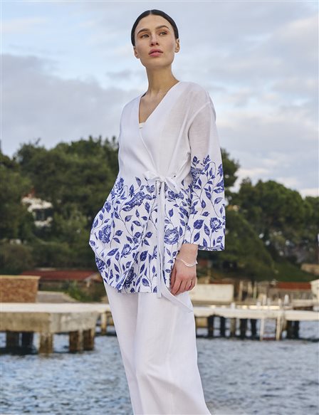 100% Cotton Double-Breasted Tie-Waist Two-Piece Set Optical White