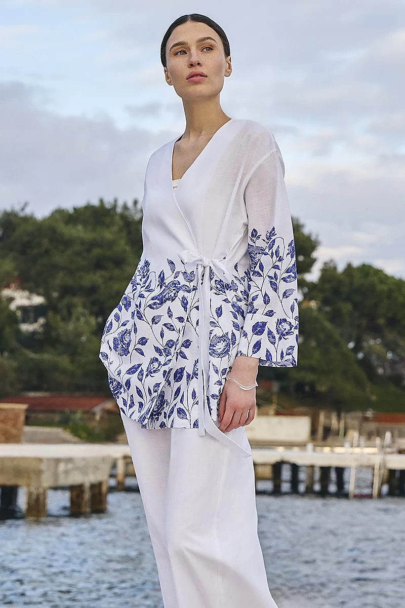 100% Cotton Double-Breasted Tie-Waist Two-Piece Set Optical White