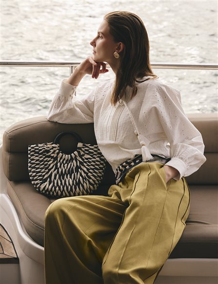 Panel-Stitched Linen Lyocell Trousers Olive Green