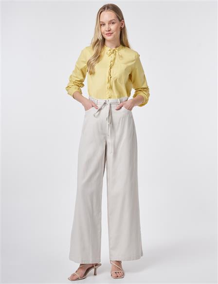 İp Kemerli Non Denim Pantolon Gri 