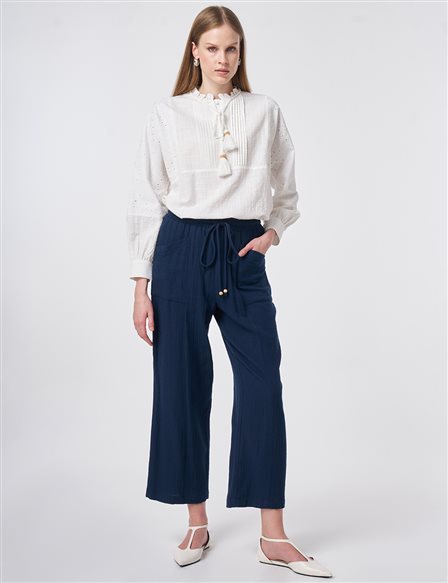 Wide-Pocket Muslin Pants Dark Navy