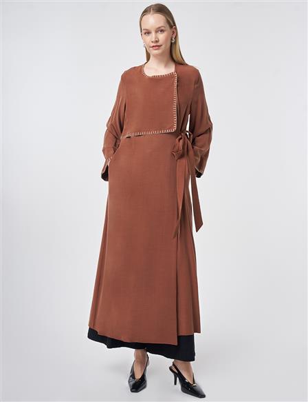 Topstitched Modal Throw-On Cardigan – Brown