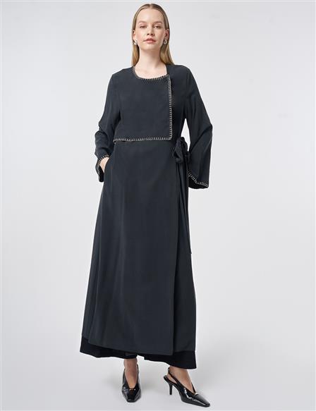 Topstitched Modal Throw-On Cardigan – Black