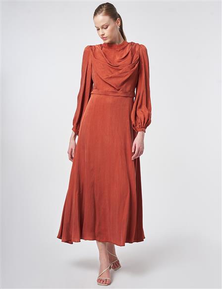 100% Lyocell Cowl Neck Dress – Terracotta