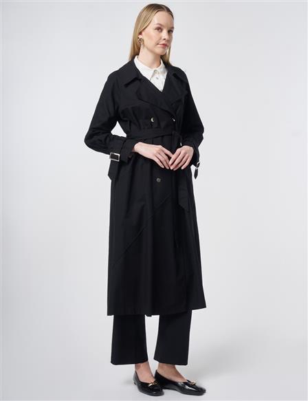 Stitch-Detail Trench Coat – Black