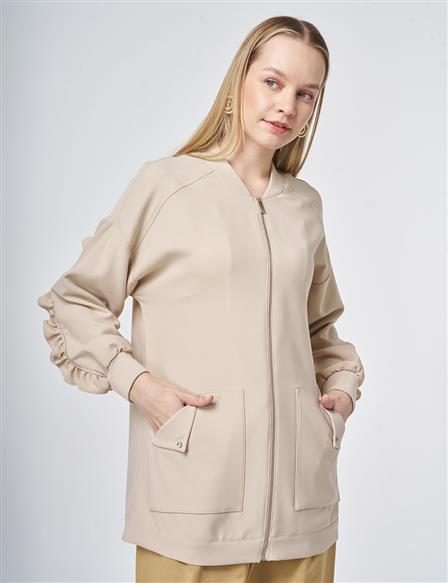 Fırfır Detaylı Kolej Yaka Ceket Taş 