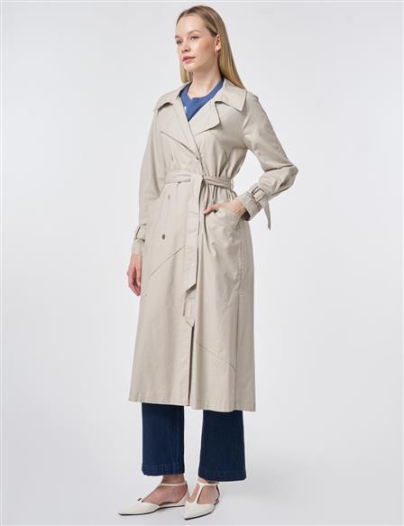 Stitch-Detail Trench Coat – Stone