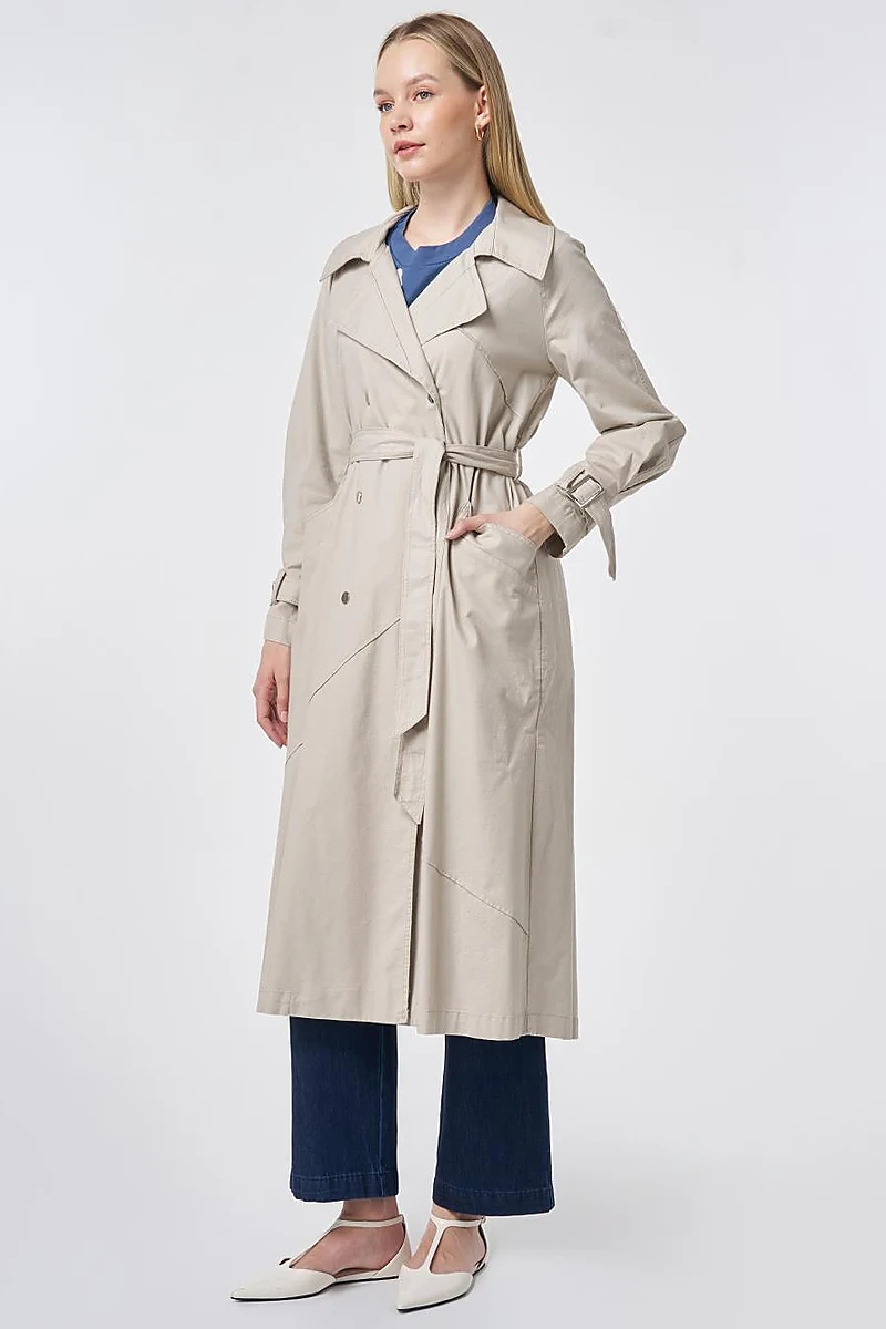 Stitch-Detail Trench Coat – Stone