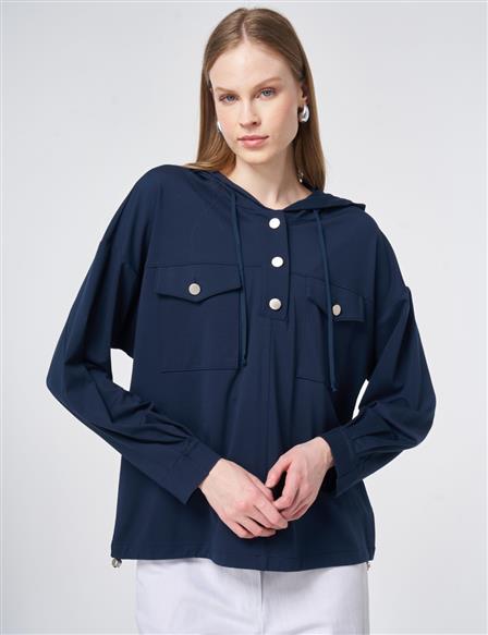 Hooded Rayon Sweatshirt Dark Navy