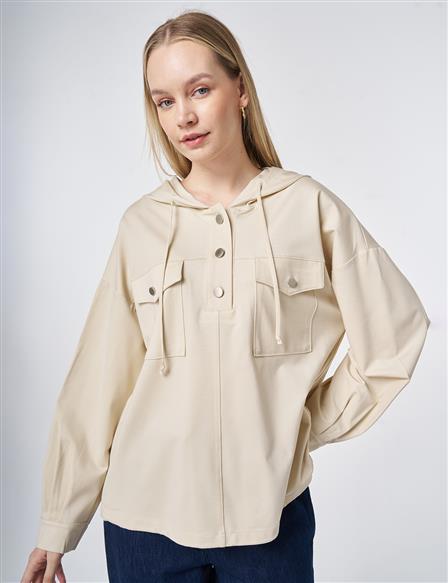 Hooded Rayon Sweatshirt Cream