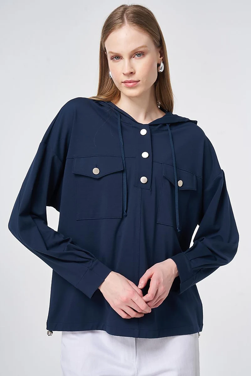 Hooded Rayon Sweatshirt Dark Navy