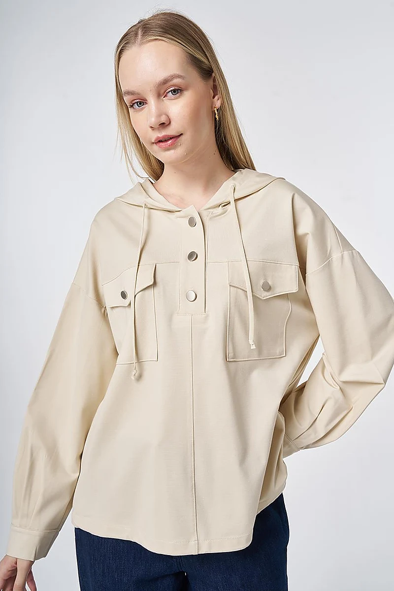 Hooded Rayon Sweatshirt Cream