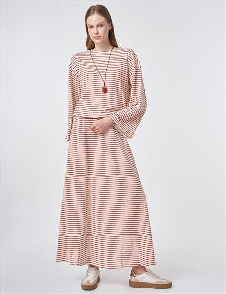 Striped Pattern Knit Set Terracotta