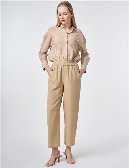 Sport Stitched Viscose Trousers Beige