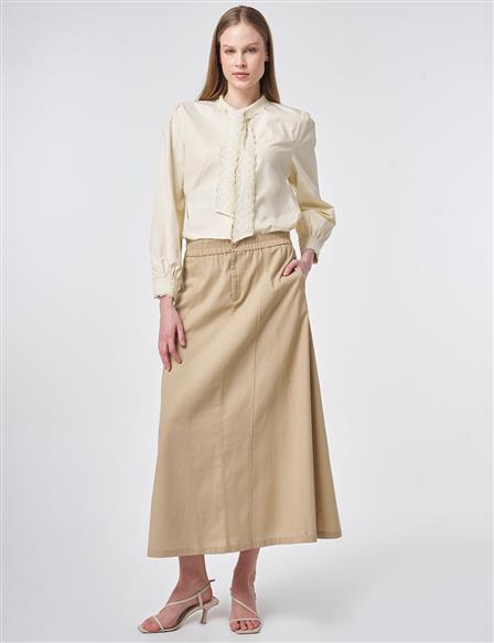 Piece Stitched Bell Skirt Beige