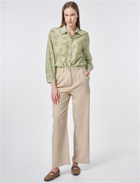 Pleated Cotton-Linen Trousers Stone