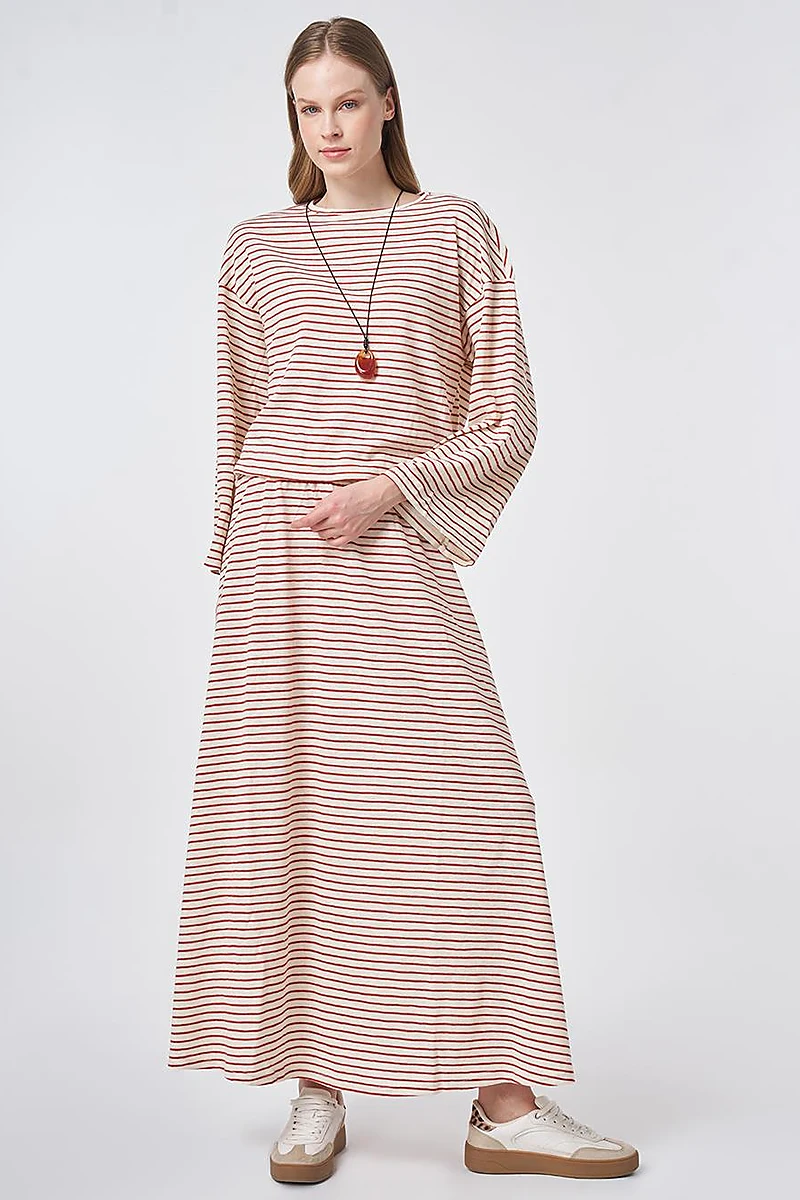 Striped Pattern Knit Set Terracotta