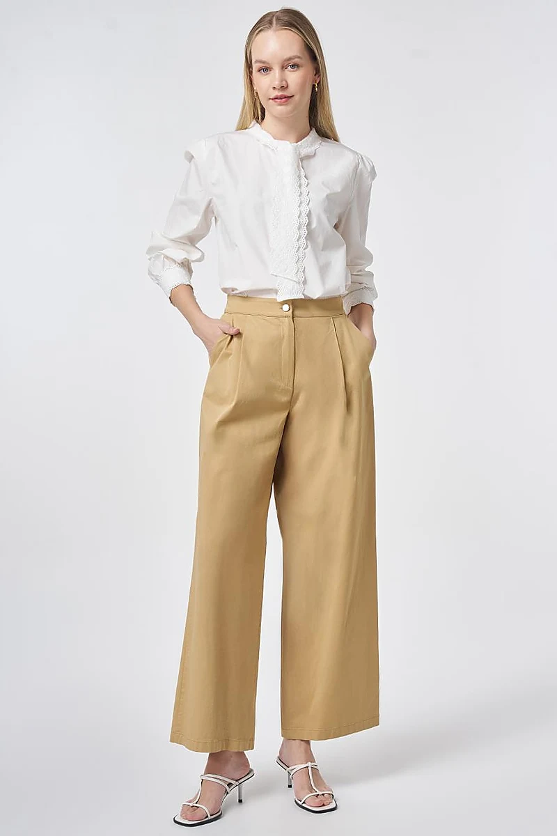 Pleated Wide Leg Trousers Beige