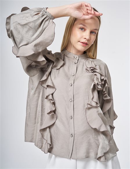 Ruffled Modal Blouse – Dark Mink