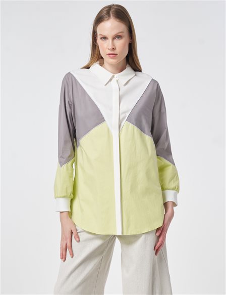 Color-Block Cotton Tunic – Lime