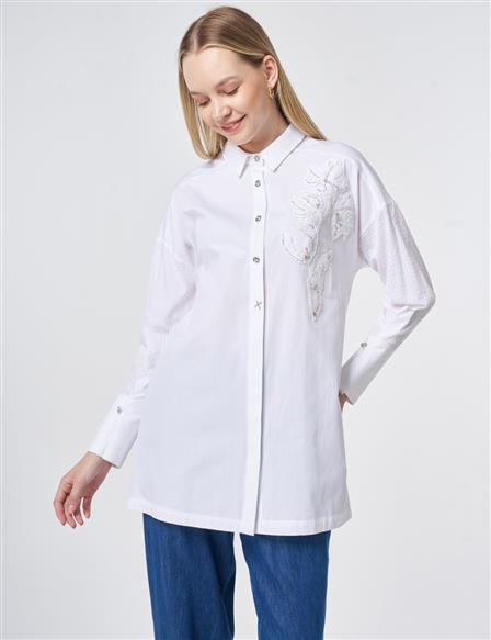 Cotton Tunic with Buttoned Detail Optical White